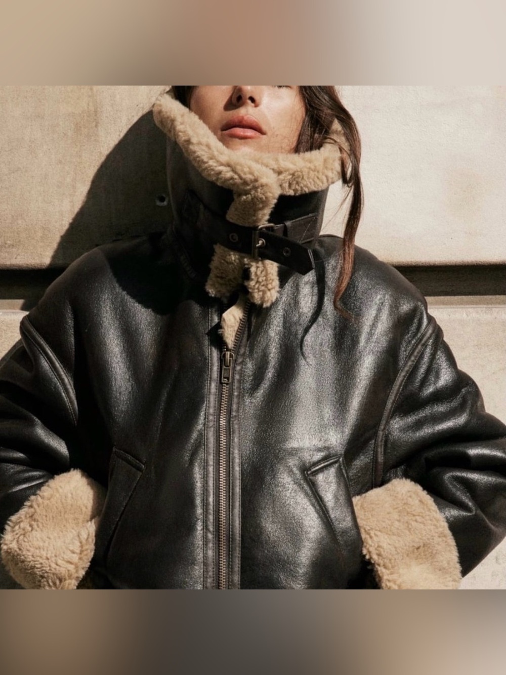 Zara Faux Leather Shearling Aviator Jacket | XS | NWT